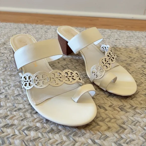 Tory Burch Tiny Miller Heeled Sandal in White - Picture 1 of 5